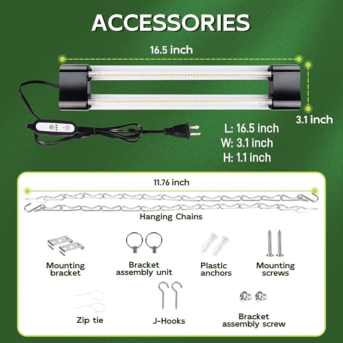 Hlite LED Grow Light 16 inch, Hanging Full Spectrum Linkable 2 Pack | Linkable Plant Grow Lights for Indoor Plants, Auto On/Off Timer, Seed Starting to Bloom, Plug and Hanging, Pinkish White