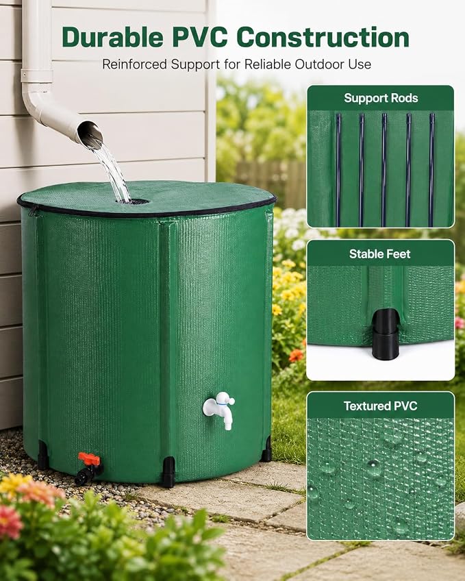 200 Gallon Collapsible Rain Barrel, Portable Rain Water Collection Barrel, Rainwater Collection System with Spigots and Overflow Kit, Rain Barrels to Collect Rainwater from Gutter