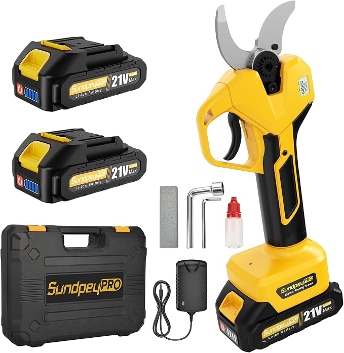 21V Cordless Pruning Shears - Max 2" Brushless Electric Pruning Shears with 2x2.0Ah Battery, 2 Cutting Modes, LCD Display, Carrying Case - Battery Pruners for Tree Branch Garden Bush Fruit