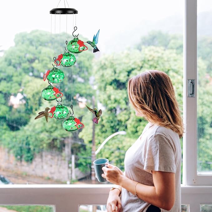 Headak Life Charming Wind Chimes Hummingbird feeders for Outdoors Hanging ant and bee Proof,Never Leak,Perfect Garden Decor for Outside(Green)…