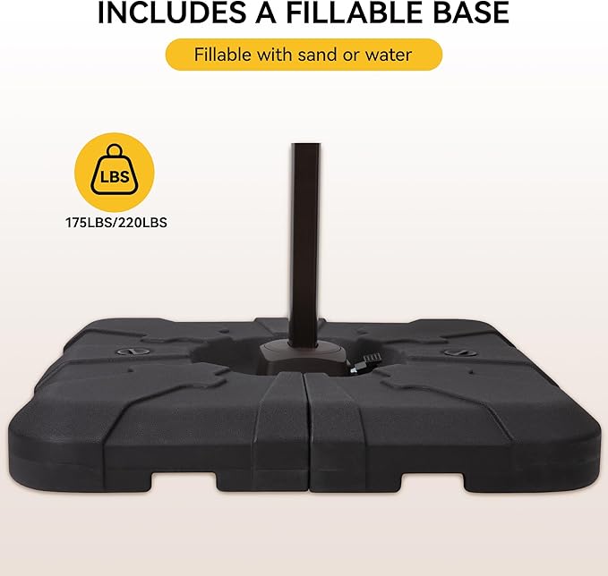 10x10FT Cantilever Outdoor Umbrella with Base, 360° Rotating Large Offset Square Patio Umbrella, Ideal for Garden Backyard Deck Courtyard, Grey