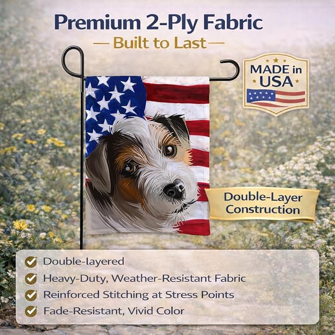 Caroline's Treasures CK6637GF Parson Russell Terrier American Flag Garden Flag Mailbox Flag Decorative Yard Flag Banner Outside Patio Artwork Yard Flower Beds, Garden Size, Multicolor