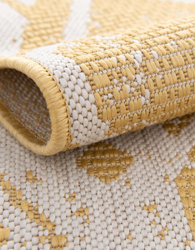 Unique Loom Outdoor Bohemian Collection Area Rug - Anthro (7' 10" x 10' Rectangle, Yellow/ Ivory)