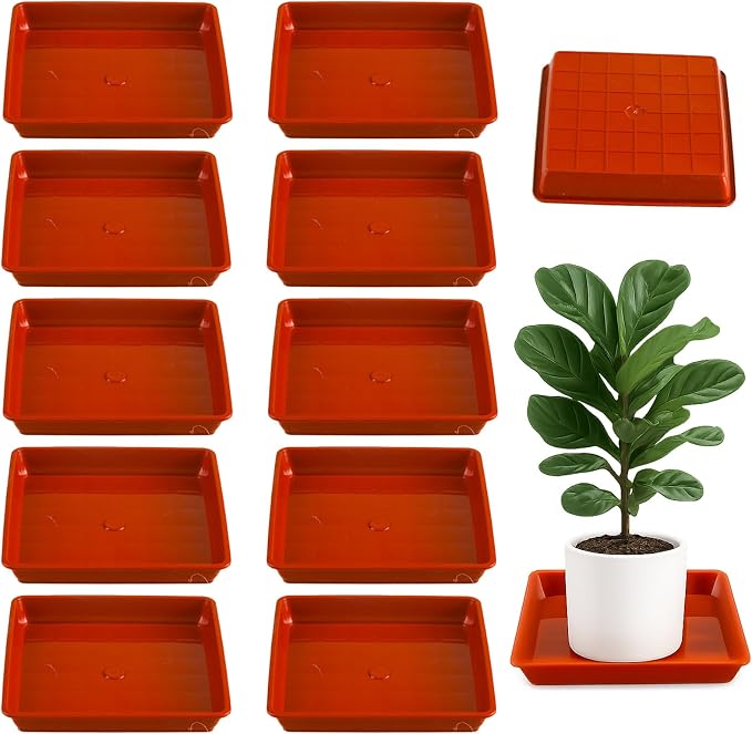 10 Pack Square Plant Saucer 4.7 Inches Plant Trays for Pots Plastic Round Drip Trays Flower Pot Saucers Black Planter Water Tray Plant Drainage Tray, Brick Red