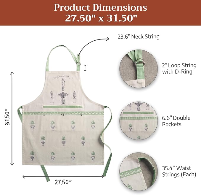 Maison d' Hermine Aprons for women with Pocket 100% Cotton (27.50"x31.50") | Adjustable Neck Strap & long ties Apron Men Chef Wedding Cooking Gardening Server Maid
