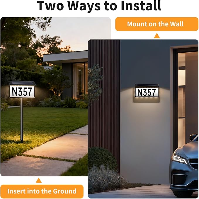 Solar House Numbers Sign, 56 LEDs 3-Color Adjustable (Warm/Cool/Natural White), IP65 Weatherproof, 2000mAh Battery Solar Address Sign for Home Mailbox Driveway Garden