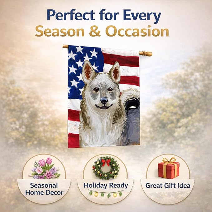 Caroline's Treasures CK6731CHF Swedish Vallhund Dog American Flag House Flag Large Porch Sleeve Pole Decorative Outside Yard Banner Artwork Wall Hanging, Polyester, House Size, Multicolor