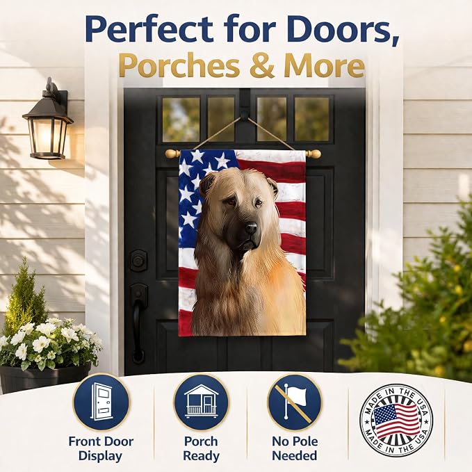 Caroline's Treasures CK6384CHF Afghan Shepherd American Flag House Flag Large Porch Sleeve Pole Decorative Outside Yard Banner Artwork Wall Hanging, Polyester, House Size, Multicolor