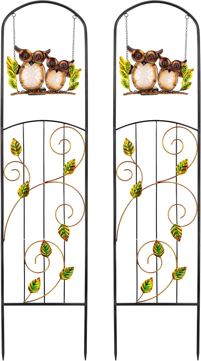 Solar-Powered Iron Plant Trellis with Lights,Voumsil Outdoor Garden Climbing Plant Support, Weatherproof Metal Stake for Vine Roses, Decorative Solar Lighting for Patio, Yard (Metallic Color 2 PCS)