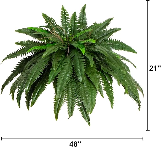 Nearly Natural 48in Boston Fern Artificial Plant, Large Hanging Fake Plant with 67 Long Realistic Fronds, Maintenance-Free Faux Fern for Office and Home Décor (Set of 2)