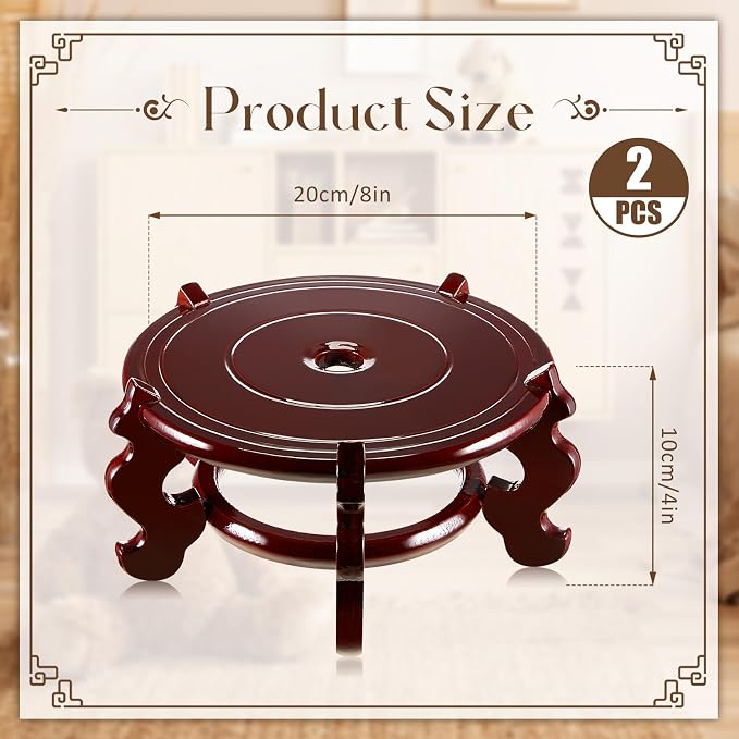 Geetery 2 Pcs 4 to 12 in Wooden Plant Stands Indoor Chinese Oriental Plant Stand for Vase Fishbowl Flower Pot Lamp Redwood Base Vintage Display Rack Decor(8 Inch)