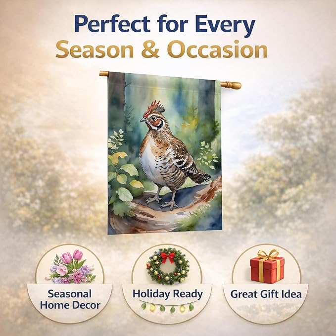 Caroline's Treasures Pennsylvania Ruffed Grouse House Flag Large Porch Sleeve Pole Decorative Outside Yard Banner Artwork Wall Hanging, Polyester, House Size, Multicolor