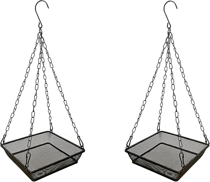 2 Pack Hanging Bird Feeder Tray Platform Metal Mesh Seed Tray for Bird Feeding Outdoor Garden Decoration for Backyard Attracting Wildbirds