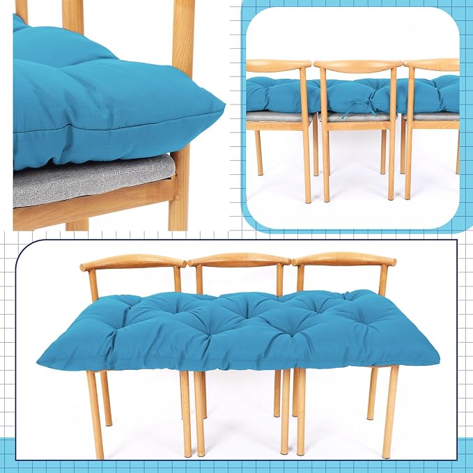 Wenqik Outdoor Bench Cushion 48 x 20 x 3 Inch Waterproof Patio Swing Cushion with Removable Zippered Cover Adjustable Ties Seat Pad for Porch Bench Garden Loveseat(Cyan, Classic)