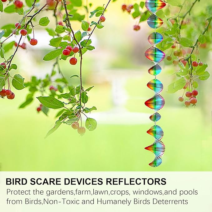 Aoedelyart Rainbow Wave Wind Spinners Outdoor Hanging Decor Wind Sculpture,7In Stainless Steel Bird Scare Devices Reflective Wind Spinner,Bird Deterrents for Outside,Yard Garden Ornaments Gifts(4Pack)