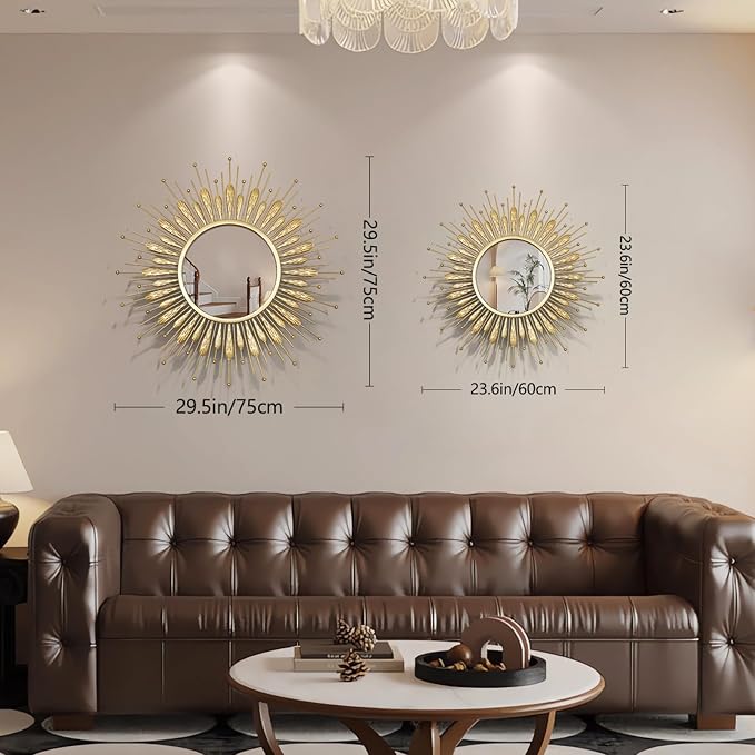 Wall Mirrors Decorative 30" Country-Style Gold Round Mirrors for Wall Decor ，Sunflower Wall Hanging Mirror