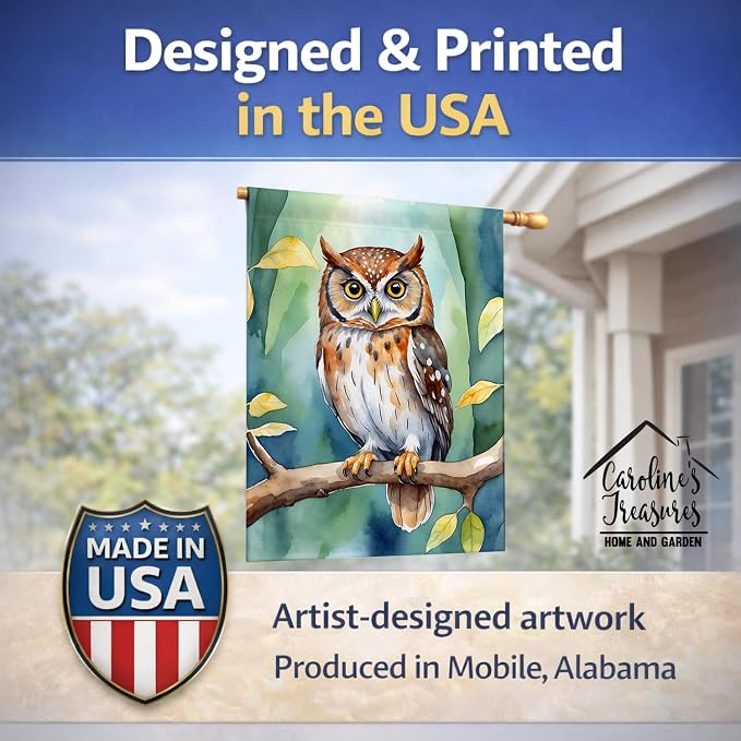 Caroline's Treasures Elf Owl House Flag Large Porch Sleeve Pole Decorative Outside Yard Banner Artwork Wall Hanging, Polyester, House Size, Multicolor