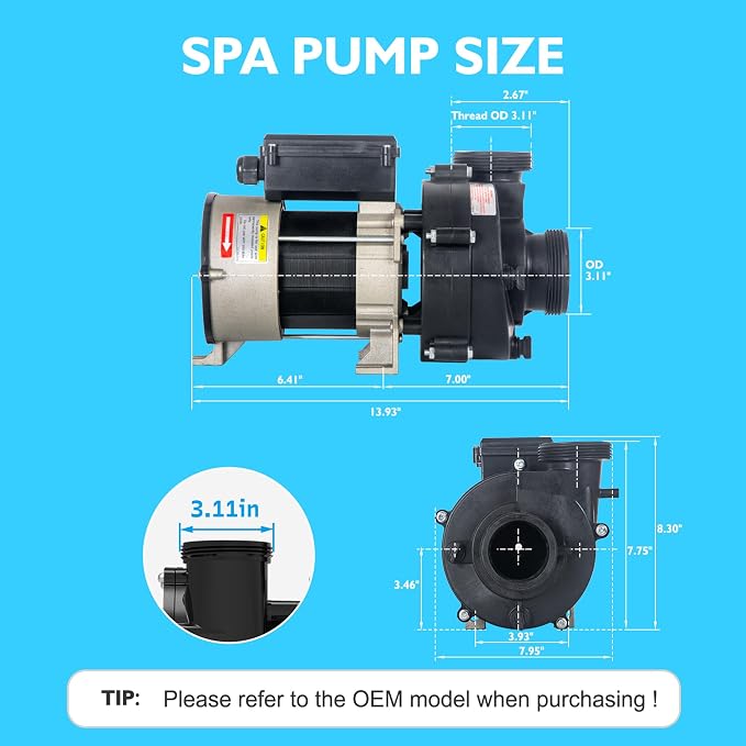 Hot Tub SPA Pump, Wow Pump 1.5HP, 220-240V, 2-inch Plumbing, Compatible with OEM#1016037 - (Model: WBE150)