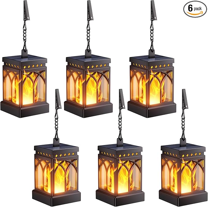 KOOPER 6 Pack Solar Lanterns Outdoor Waterproof, Upgraded Flickering Flame Modes + Constant Modes Hanging Solar Lantern Lights for Outside, Lanterns Decorative Outdoor for Garden Table Yard Tree Decor