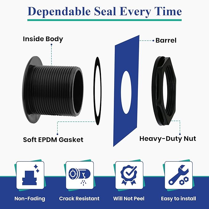 2 Inch Bulkhead Fitting 12 Pack, Heavy Duty Slip x Slip Tank Adapter, Durable Water Tank Connector for Aquariums, Rain Barrels, Hydroponics, Reservoirs, Ponds & Irrigation Systems