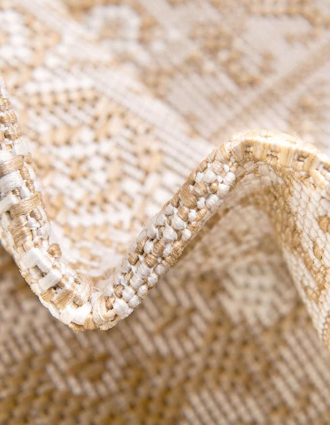 Unique Loom Outdoor Aztec Collection Area Rug - Chalca (7' 1" x 10' Rectangle, Natural/ Ivory)