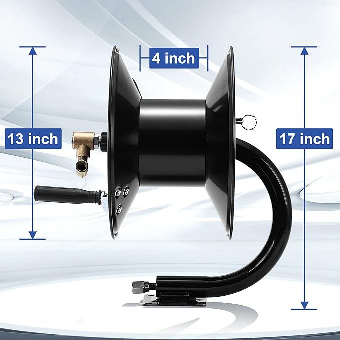 M MINGLE Pressure Washer Hose Reel 100ft x 3/8" / 150ft x 1/4", 4000 PSI | Heavy Duty Steel Hose Reel, Manual Crank Power Washer Hose Reel with Swivel Arm, 3/8" NPT Outlet Pipe