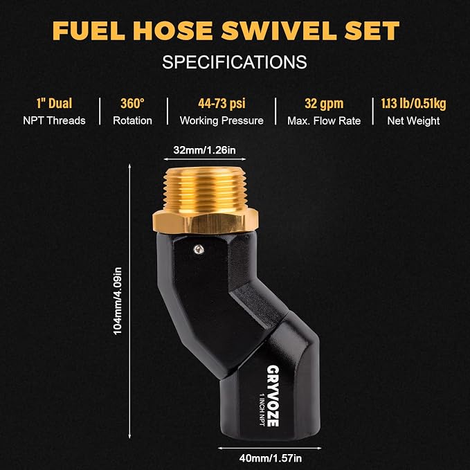 2PCS 1 Inch NPT Fuel Hose Nozzle Swivel - Multi Plane 360° Rotating Connector for Fuel, Water, Diesel, Gasoline, Kerosene Transfer Pumps, Tanks, and Nozzles
