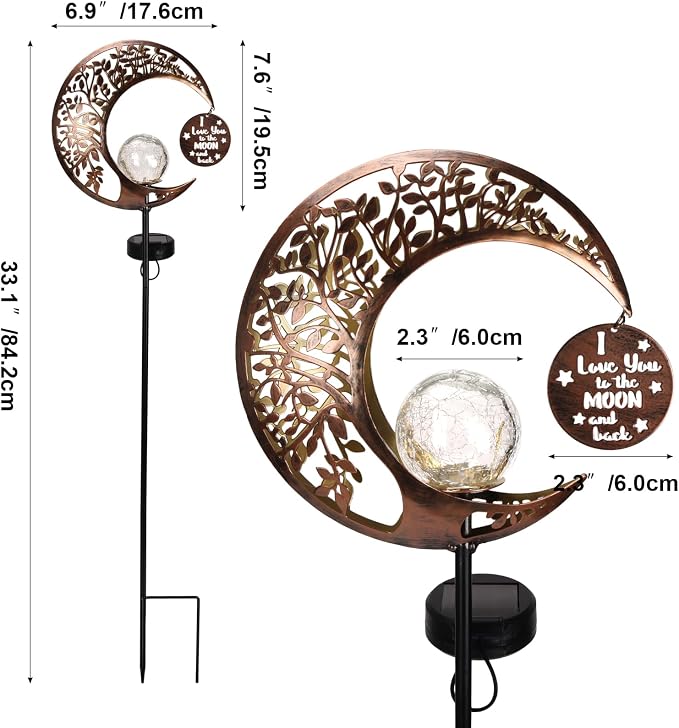 MEBRUDY Solar Garden Decor Lights with Tag, Moon Solar Light Waterproof Outdoor Decor for Yard, Lawn, Patio, Pathway, Garden Gifts for Mother, Grandma, Women