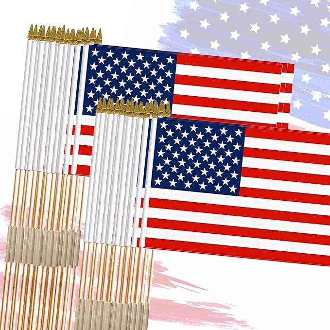12x18 Inch American Flags on Stick - Patriotic American Flags for Outside, USA Stick Flag Perfect for Independence Day, Memorial Day, 4th of July Decorations (100)
