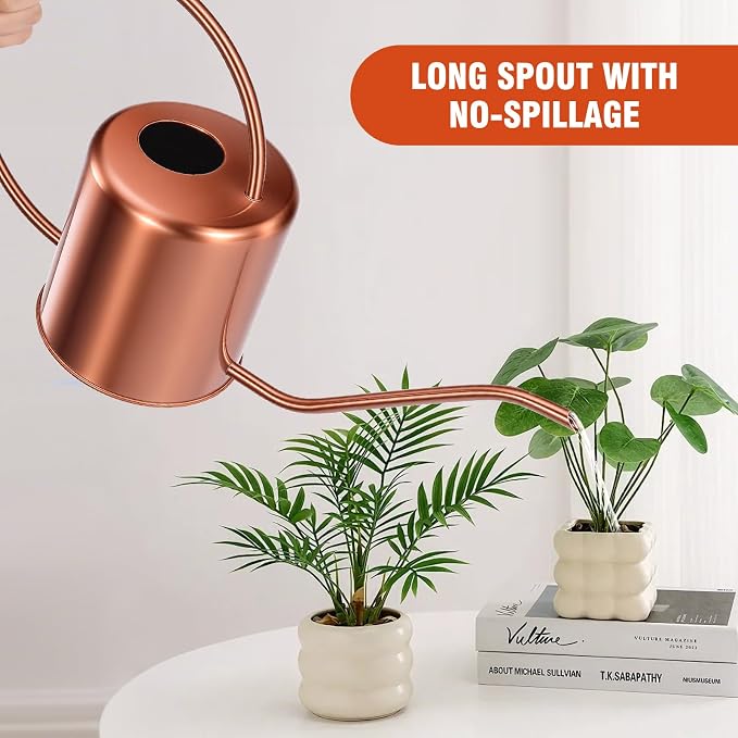 Plant Watering Can, 50 oz / 1500 ml Stainless Steel Metal - Modern Decorative with Long Spout for Indoor Potted Plants, Bonsai, Garden Flowers, Copper