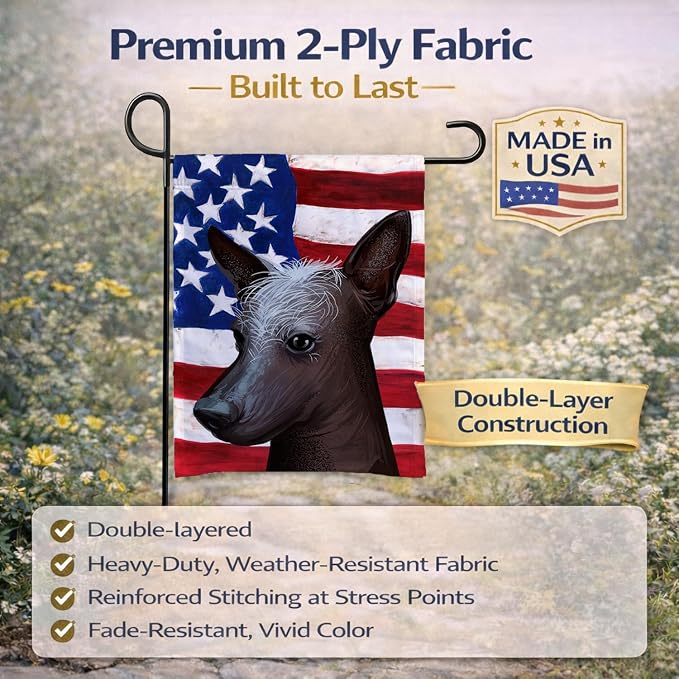 Caroline's Treasures CK6614GF Mexican Hairless Dog American Flag Garden Flag Mailbox Flag Decorative Yard Flag Banner Outside Patio Artwork Yard Flower Beds, Garden Size, Multicolor