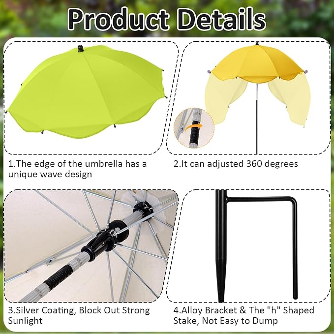 2pcs 26 Inch Plant Umbrellas for Outdoor Plants Garden Umbrella Shade for Potted Plant, Garden Bed Flower Pot Provide Shade to ‌defend Blazing Sun (Yellow,Green)