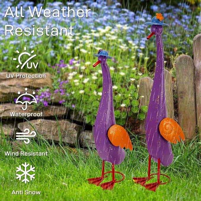 22" Duck Garden Statue Set of 2 Metal Ducks | Outdoor Yard Art Porch Animal Figurine Lawn Ornament Rustproof Yard Sculptures for Outside Patio Backyard Decorations