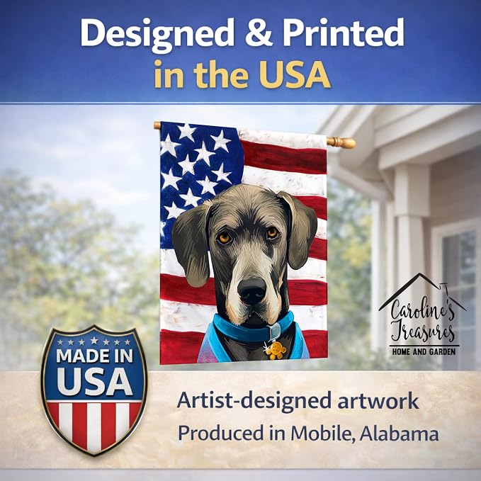 Caroline's Treasures CK6546CHF Great Dane Dog American Flag House Flag Large Porch Sleeve Pole Decorative Outside Yard Banner Artwork Wall Hanging, Polyester, House Size, Multicolor