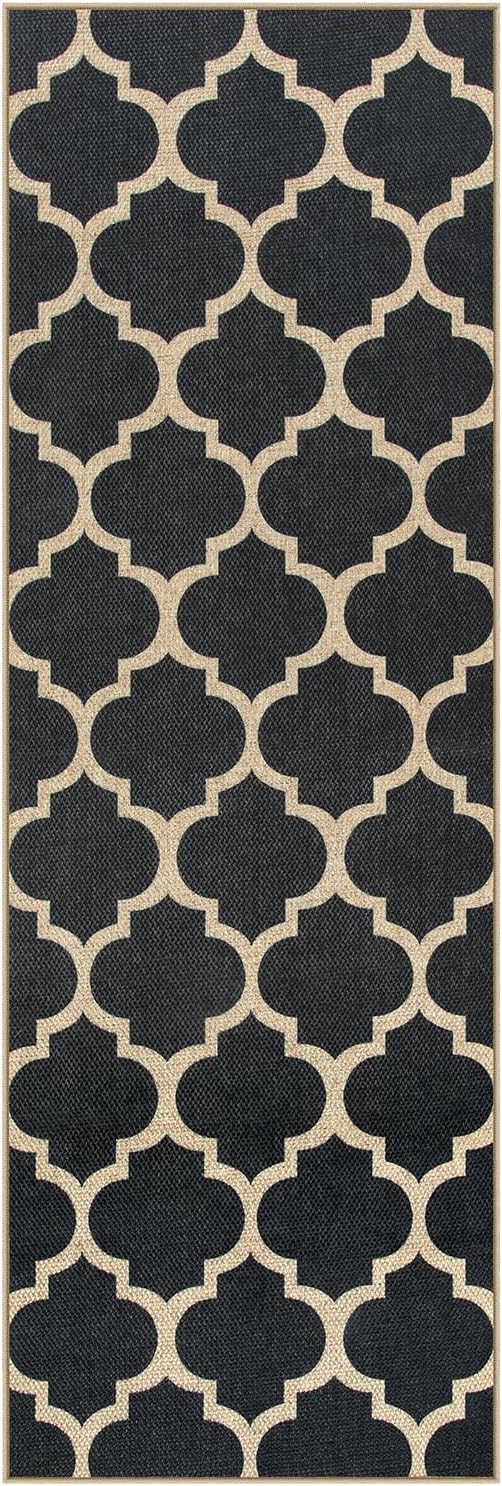 Lahome Moroccan Easy Jute Runner Rug 2x6, Black Outdoor Washable Runner Rugs for Porch Kitchen, Geometric Trellis Woven Long Carpet for Laundry, Thin Non Slip Farmhouse Porch Decor