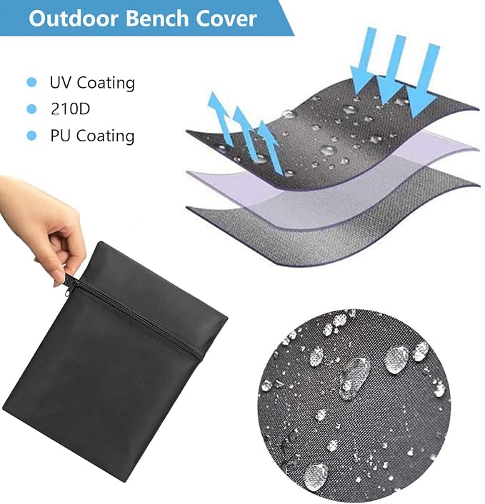 Outdoor Bench Cover Waterproof 2 Seater Patio Bench Cover Outdoor Patio Furniture Garden Sofa Chair Cover, Fit for 2-Seater Seating Metal & Hardwood Patio Garden Bench, 53L x 26W x 35H inche