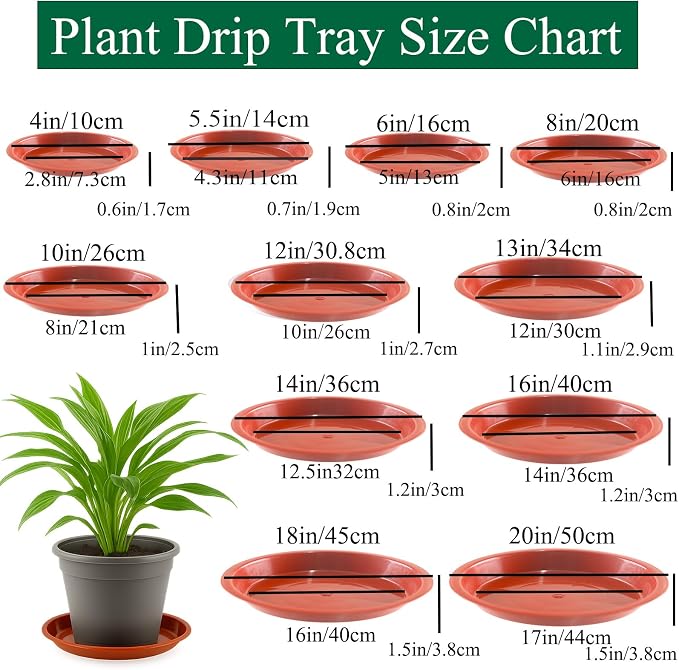 10 Pack Plant Saucer 20 Inches Plant Trays for Pots Plastic Round Drip Trays Flower Pot Saucers Black Planter Water Tray Plant Drainage Tray, Red