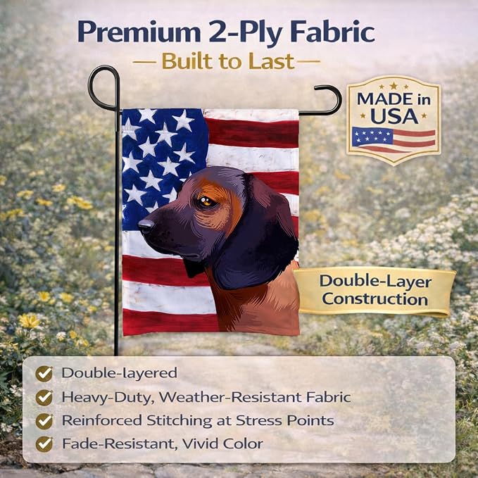 Caroline's Treasures CK6420GF Bavarian Mountain Hound American Flag Garden Flag Mailbox Flag Decorative Yard Flag Banner Outside Patio Artwork Yard Flower Beds, Garden Size, Multicolor