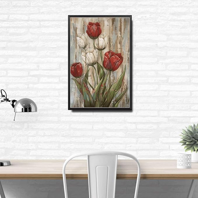 Metal Sign Tin Sign Vintage Wall Art Rustic Charm Tulips Tin Sign for Easy Installation Weather Resistant Design and Vintage Aesthetic Tin Signs for Women for Club 8×12 Inches with Metal Frame