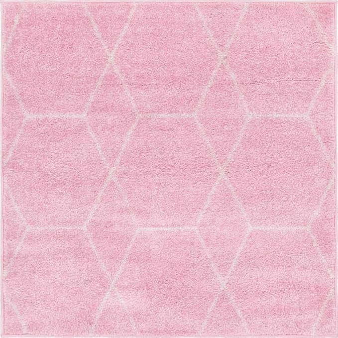 Unique Loom Trellis Frieze Collection Area Rug - Geometric (3' Square, Light Pink/ Ivory)