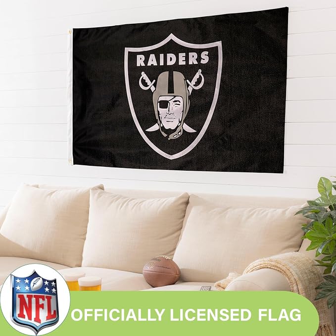 Team Sports America NFL Las Vegas Raiders 3 x 5 Outdoor Durable Flag with Grommets | Heavy Duty Flag & Banner for Outdoor Garden Patio | Indoor Wall Decor Flag | Works with Flag Poles for House