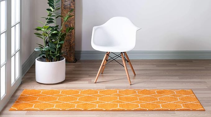 Unique Loom Trellis Frieze Collection Area Rug - Geometric (2' x 13' 1" Runner, Orange/ Ivory)