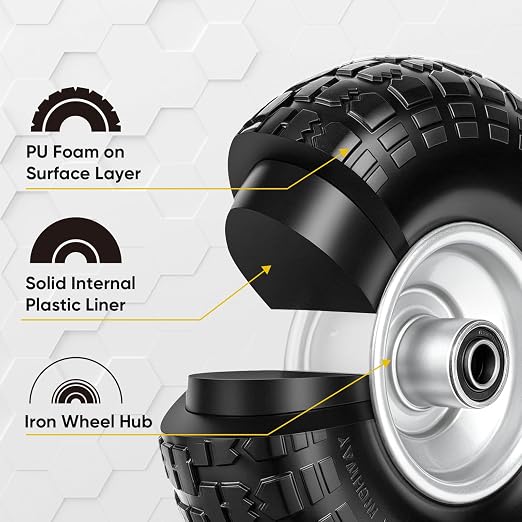 TICONN 10" Solid Tires, 2 Pack Flat Free 4.10/3.50-4'' Wheels with 5/8” Axle Bore Hole and Double Sealed Bearings (Silver, 2PK)