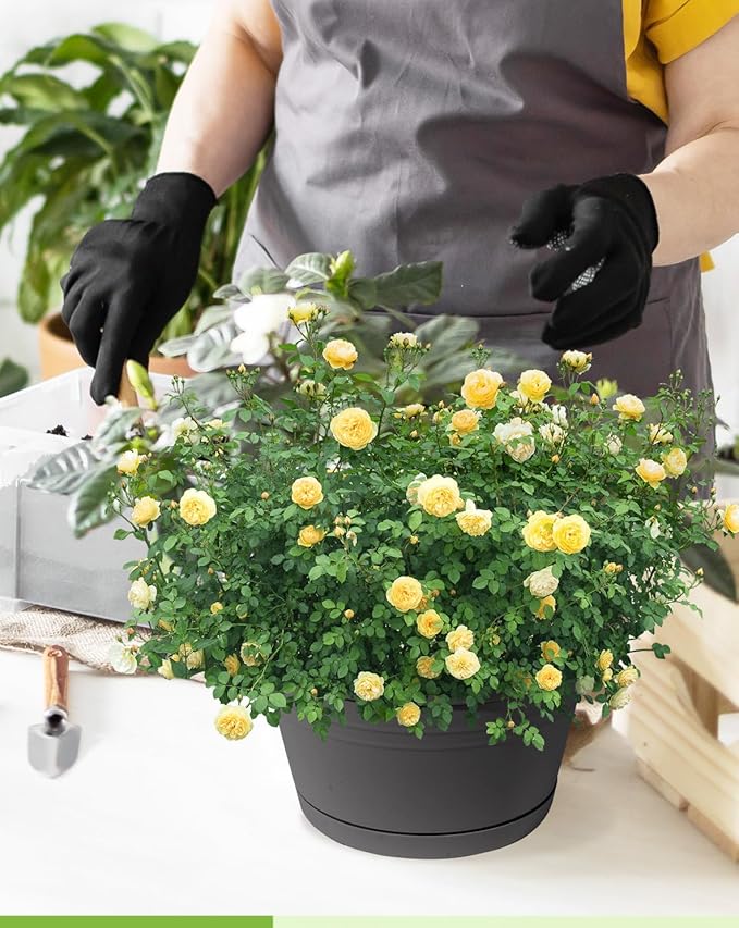 4 Pcs Hanging Planters,10" Hanging Pots Plastic Hanging Flower Plant Basket with Drainage Trays & Chain Holder for Outdoor Indoor Plants Garden Balcony Decoration, Dark Gray