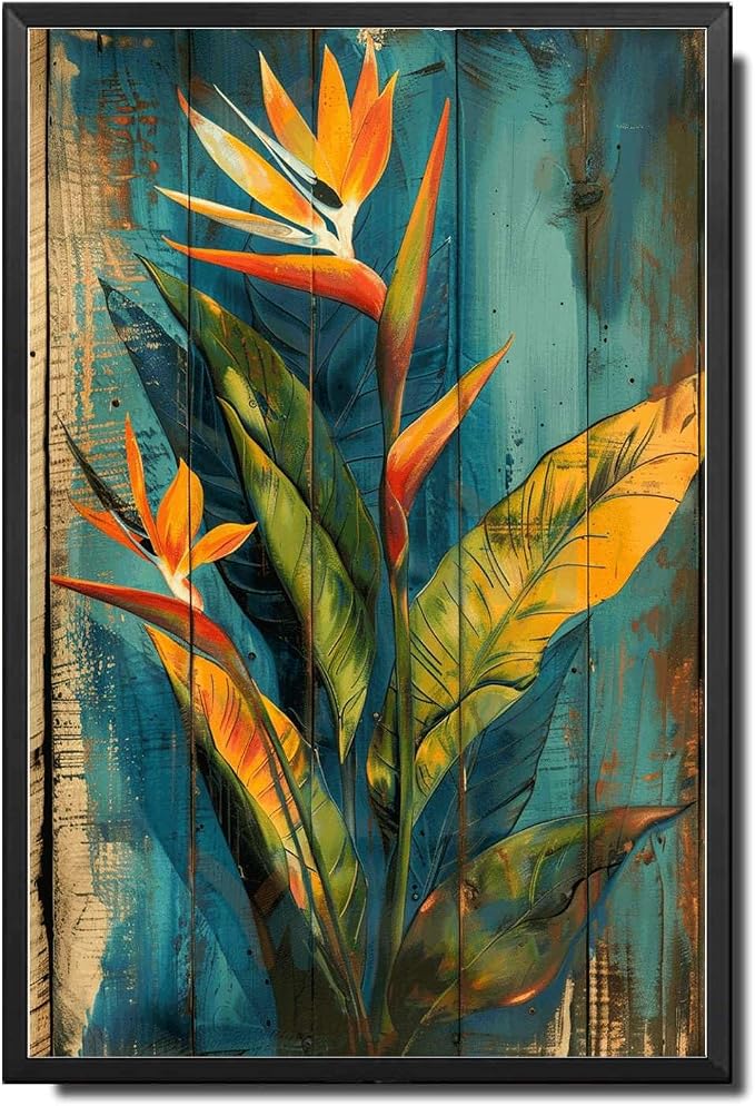 Metal Sign Tin Sign Vintage Wall Art Vintage Bird of Paradise Tin Sign for Exotic Garden Decor Rustic Wall Art and Distressed Wood Pan Home Decor for Pub 6×8 Inches with Metal Frame