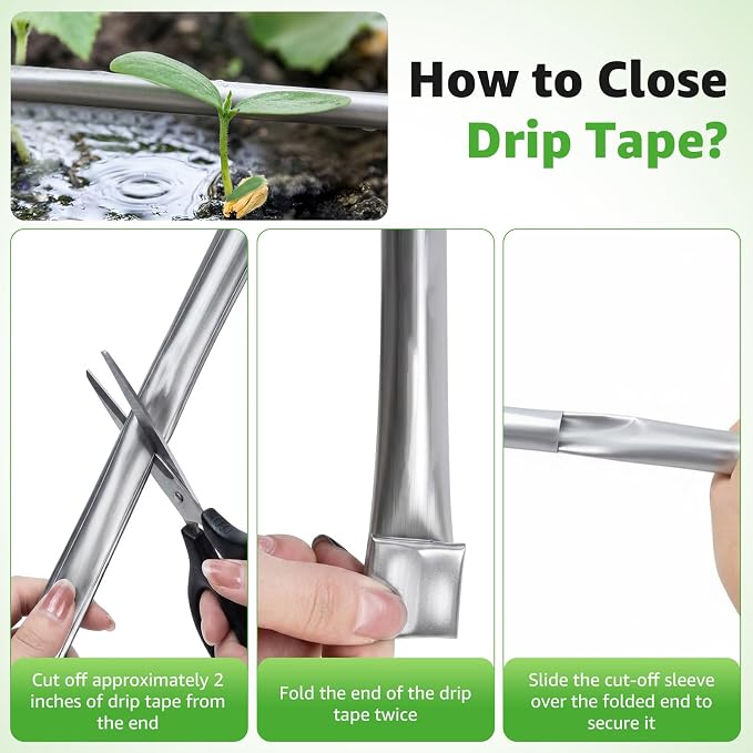 1000FT 5/8" Drip Tape Irrigation, 16 Mil Heavy Duty with 6" Emitter Spacing, Silver Reflective Drip Tape Resistant to Pecking & Biting, Heat-Safe for Seedlings, Ideal for Garden Farm Greenhouse Patio