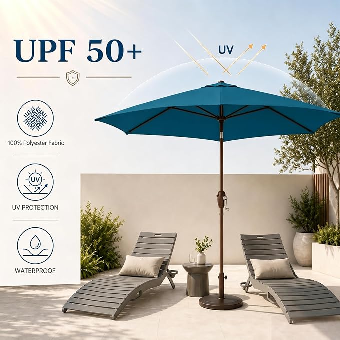 7.5ft Patio Umbrella, Outdoor Table Market Umbrella with Smooth Crank Lift, 6 Windproof Fiberglass Ribs, UPF50+ UV Protection for Deck, Pool, Garden and Backyard