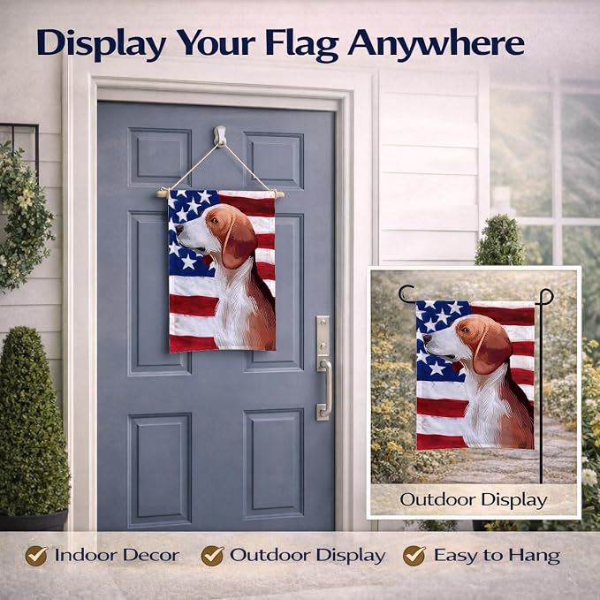 Caroline's Treasures CK6503GF Deutsche Bracke Dog American Flag Garden Flag Mailbox Flag Decorative Yard Flag Banner Outside Patio Artwork Yard Flower Beds, Garden Size, Multicolor