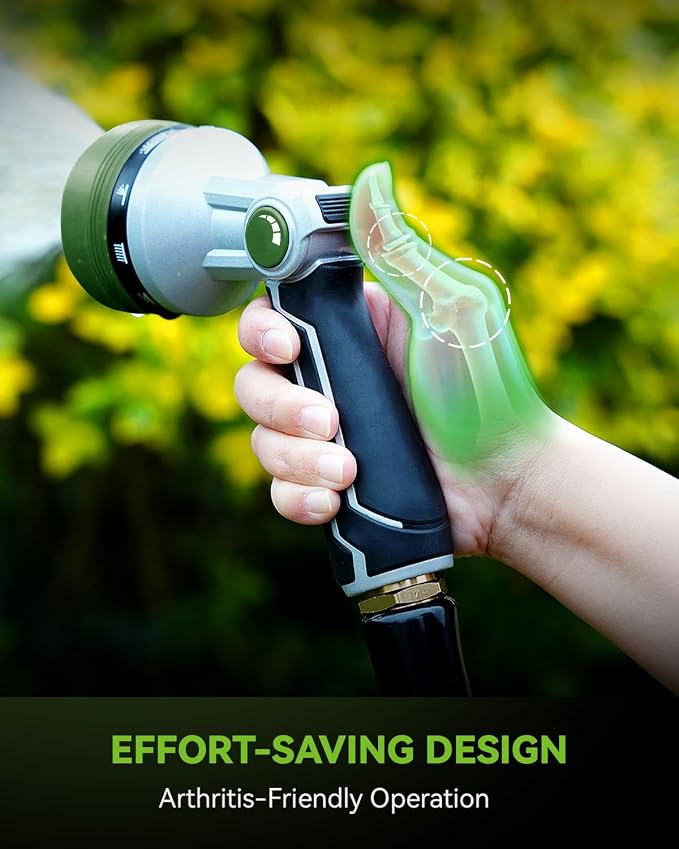 RAINPOINT Full-Metal Garden Hose Nozzle, Heavy Duty Water Hose Nozzle Sprayer With 10 Adjustable Patterns & High Flow,Thumb Control For Flow Adjustment, Ideal For Watering, Washing, Dark Green-2PCS