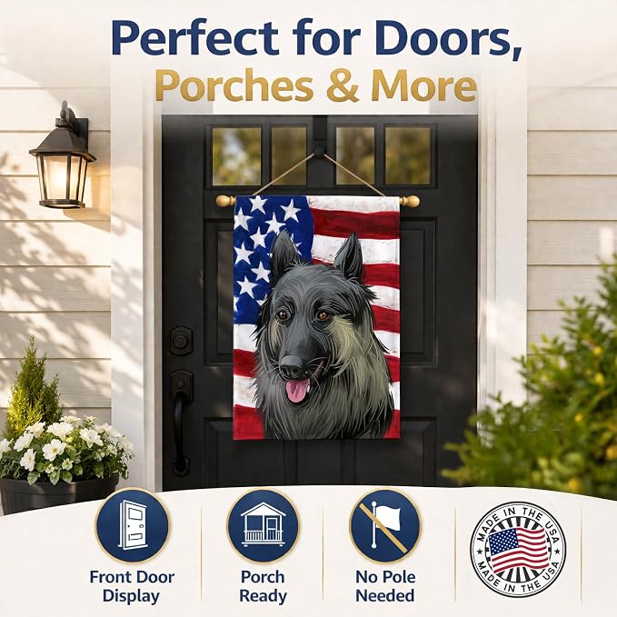 Caroline's Treasures CK6707CHF Shiloh Shepherd Dog American Flag House Flag Large Porch Sleeve Pole Decorative Outside Yard Banner Artwork Wall Hanging, Polyester, House Size, Multicolor